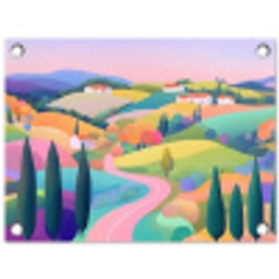 Landschap - Paars - Pastel - Huizen tuinposter los doek klein -3d
