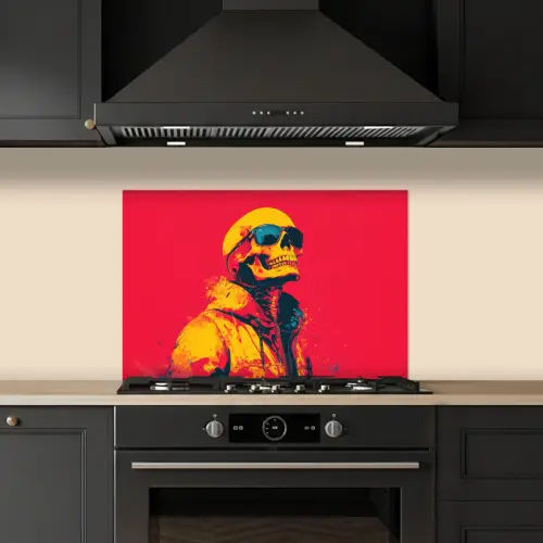 Zonnebril - Schedel - Jas - Rood keuken achterwand spatscherm klein -sfeer1