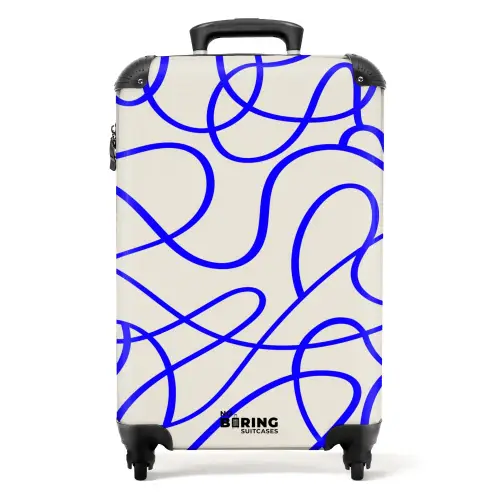 Blauwe lijnen op beige achtergrond NBS - Handbagage koffer - Volwassenen Unisex middel -productfoto_recht