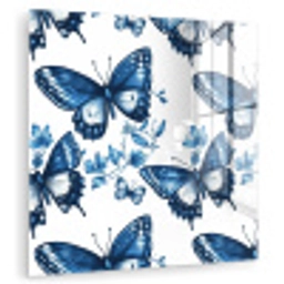 Blauw - Vlinders - Bloemen - Wit plexiglas 5mm klein 11 -zzzproduct_nieuw