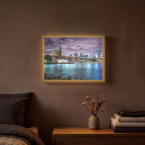 New York - Skyline - Stad - Kleuren Light Box met batterij (Wandlamp) middel -sfeer4