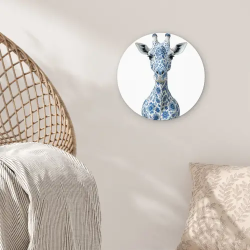 Giraffe - Delfts blauw - Dieren - Minimalistisch Wandcirkel plexiglas klein -sfeer5