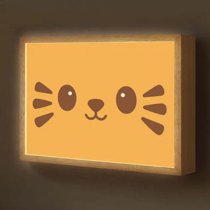 Kat - Simplistisch - Oranje - Vrolijk Light Box met batterij (Wandlamp kind) middel -z3d_website