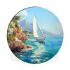 Zeilboot - Rotsen - Kust - Huizen Wandcirkel aluminium klein -3d