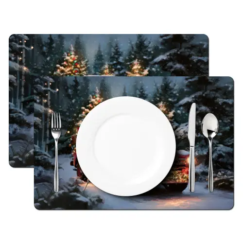 Kersttruck - Sneeuwbos - Rood Placemat vinyl groot -zzsfeer2_Kitchenyeah-website