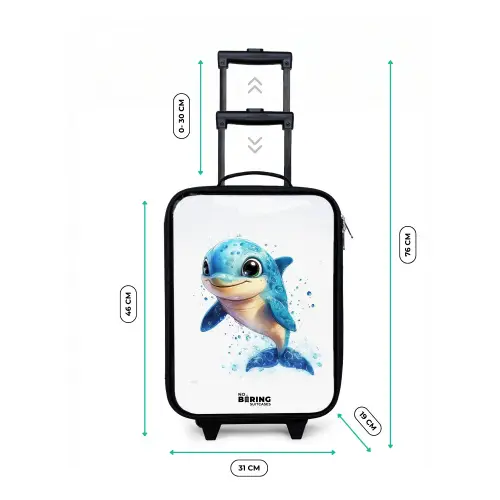Blije dolfijn met waterdruppels op wit Kinderkoffer - Zwart klein -productfoto_formaten