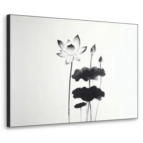 Bladeren - Zwart - Lotusbloem - Minimalitisch Textielframe zwart klein -3d