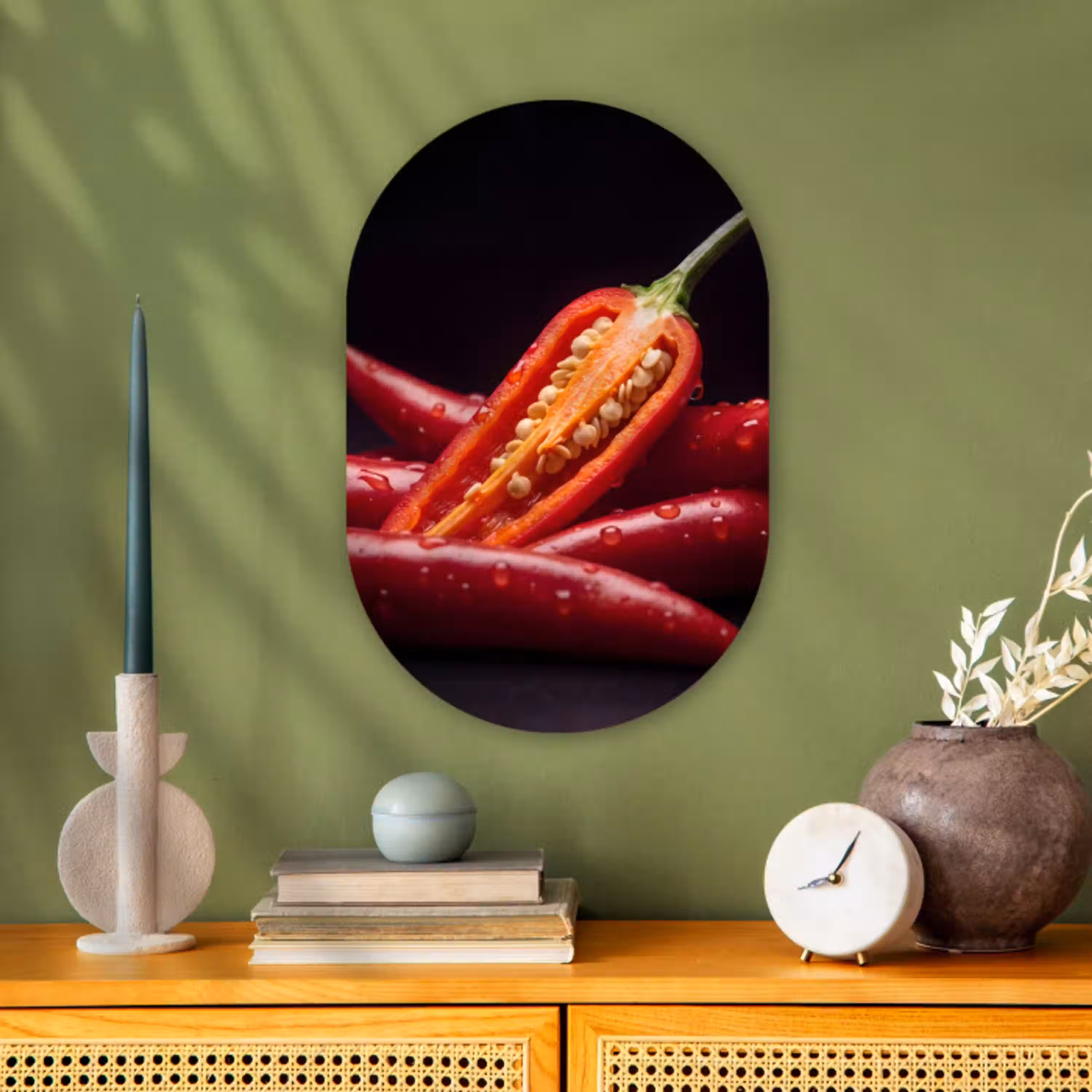 Chilipeper - Rood - Eten Wandcirkel Ovaal Forex klein -sfeer2