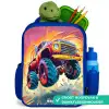 Roze Monstertruck Vliegt over het Asfalt Kinderrugzak - Blauw middel -inhoud_NL