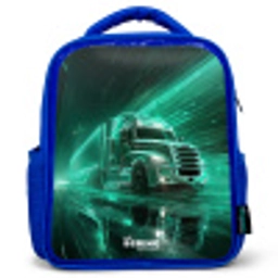 Vrachtwagen - Neon - Groen - Stad Kinderrugzak - Blauw middel -3d