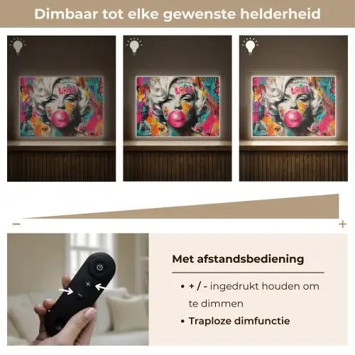 Vrouw - Kauwgom - Graffiti - Neonkleuren Light Box met batterij (Wandlamp) middel -USP_dimbaarNL