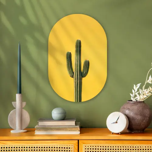 Cactus - Groen - Minimalistisch Wandcirkel Ovaal Forex klein -sfeer2