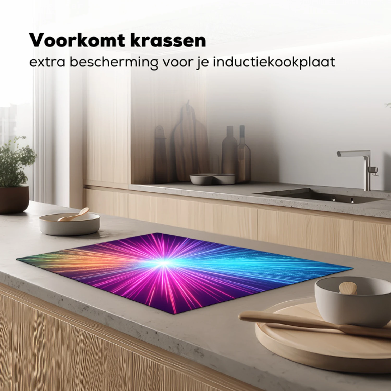 Abstract - Light - Burst - Modern - Colorful Inductie beschermer vinyl 3mm klein -sfeer1