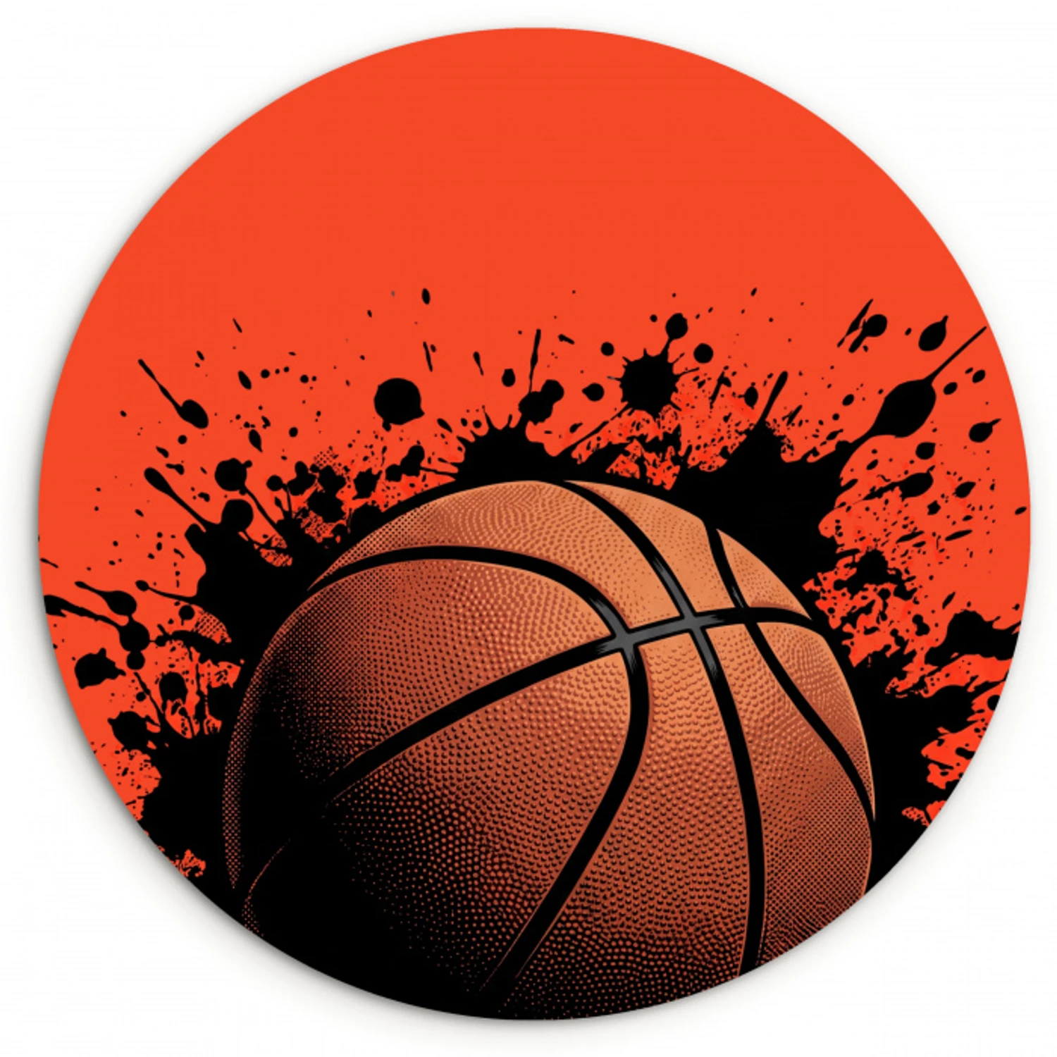 Basketbal - Verf - Sport - Oranje Wandcirkel kunststof plaat 5mm dik klein -3d