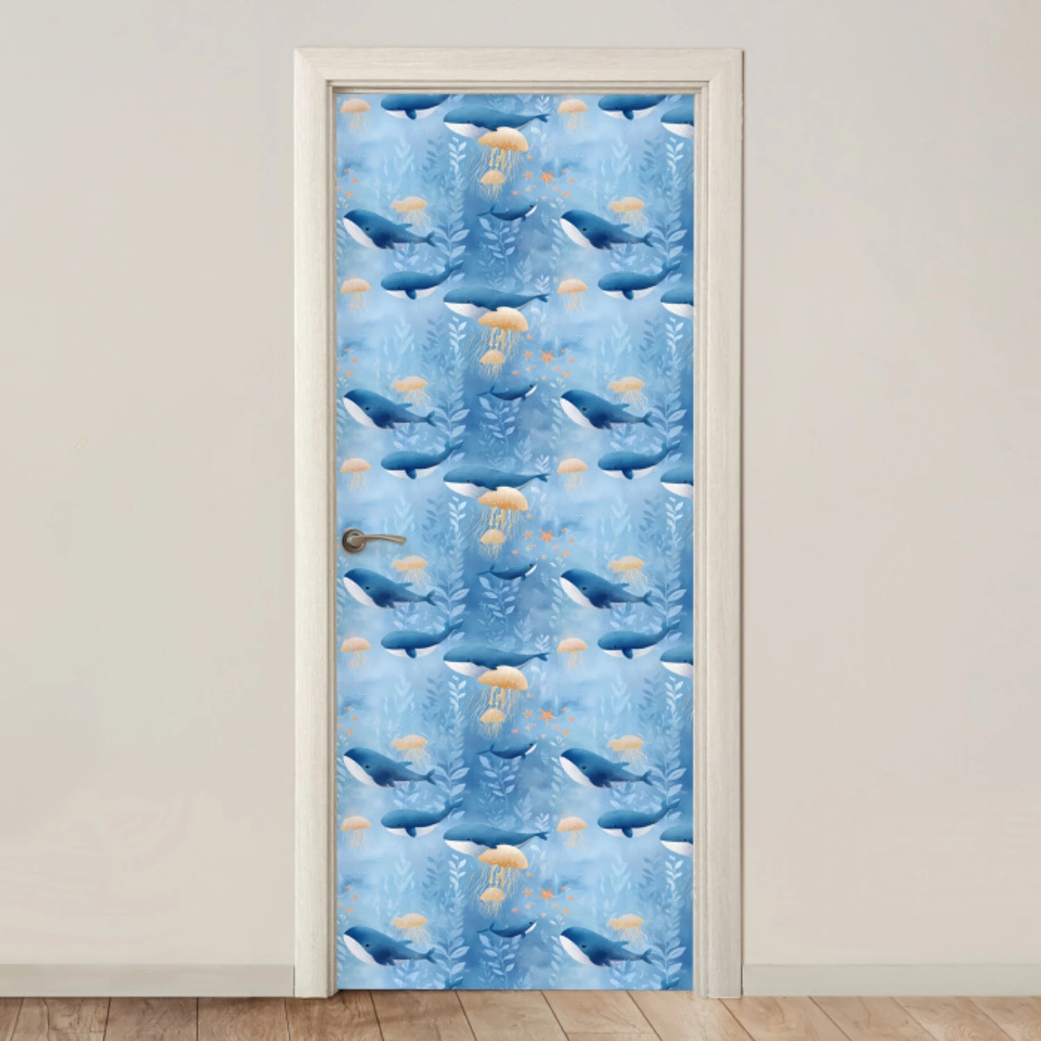 Walvissen - Oceaan - Blauw deurposter klein 289 -3d_beige