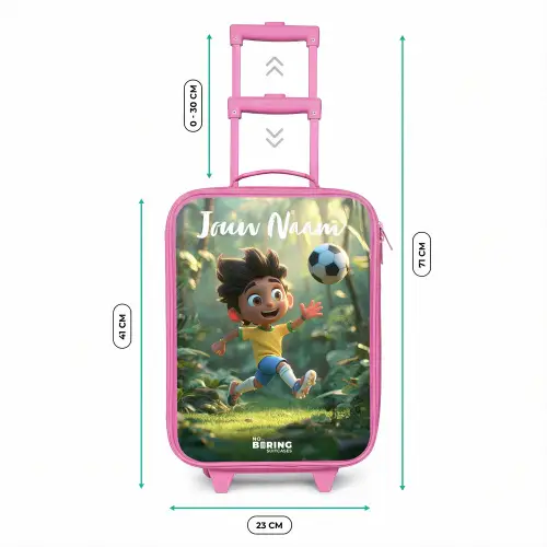 Jongen - Voetbal - Bos - Bomen Kinderkoffer - Roze klein -productfoto_formaten