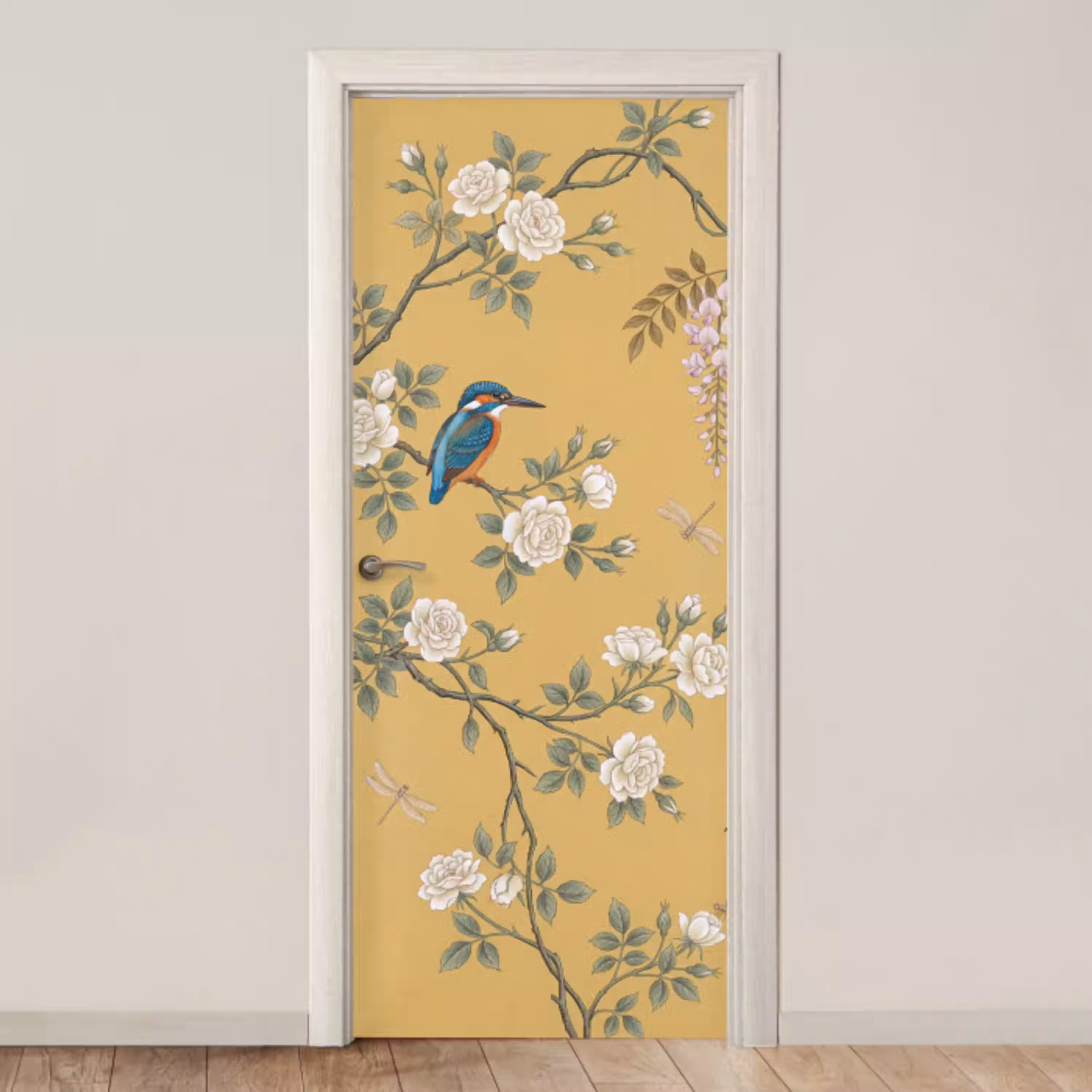 IJsvogels - Bloesem - Geel deurposter klein -3d_beige