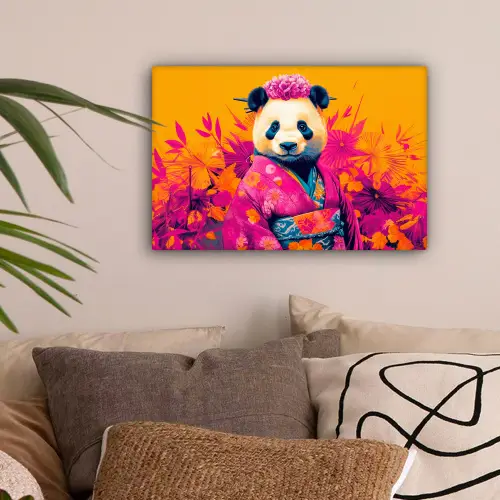 Kimono - Roze - Panda - Bloemenkroon canvas 2cm klein -sfeer1