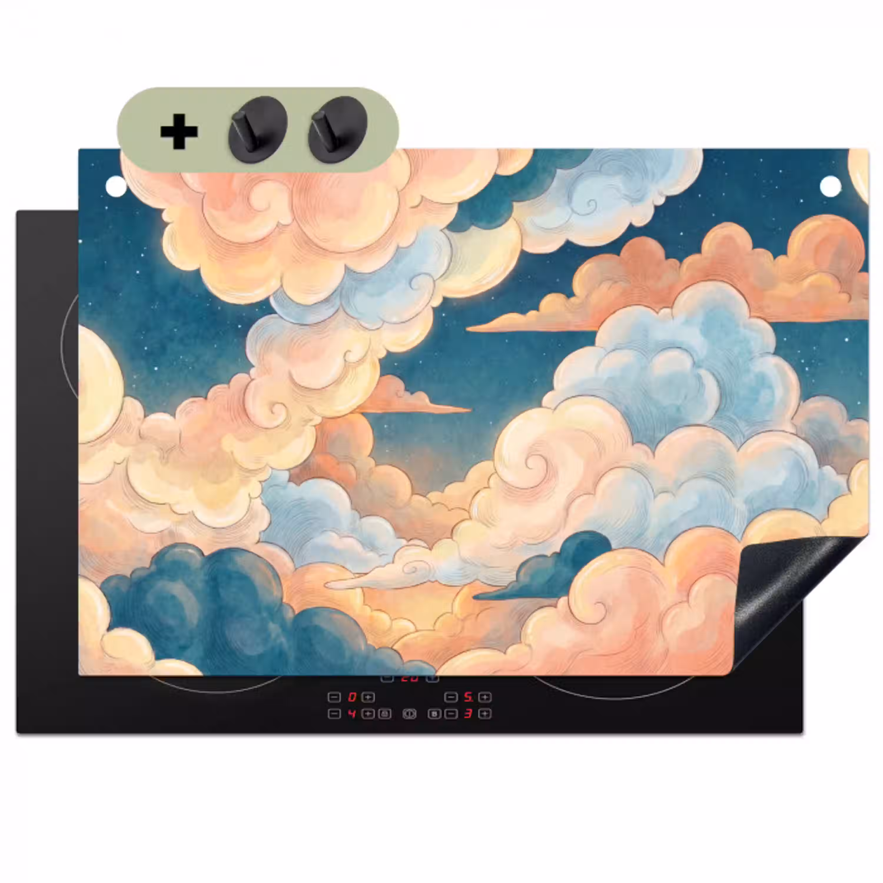 Wolk - Lucht - Natuur - Illustratief - Oranje Inductie beschemer met haakjes klein -3d