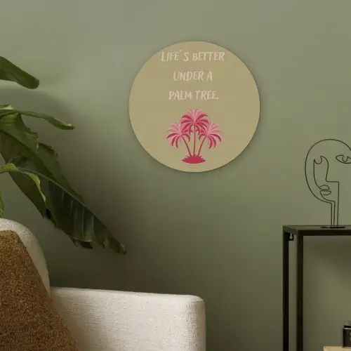 Groen - Zomer - Quote - Palmboom Akoestische PET Vilt - Rond klein -sfeer2
