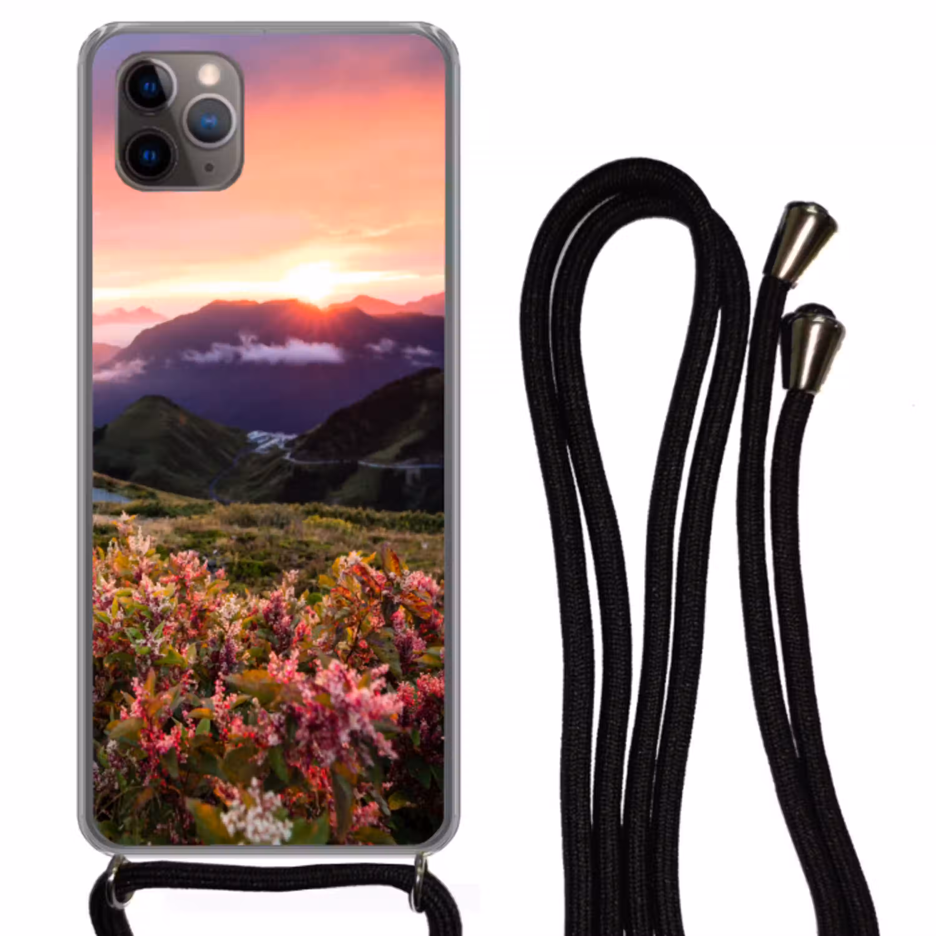 Bergen - Kleuren - Bloemen Hoesje iPhone 11 Pro Max met koord klein -3d