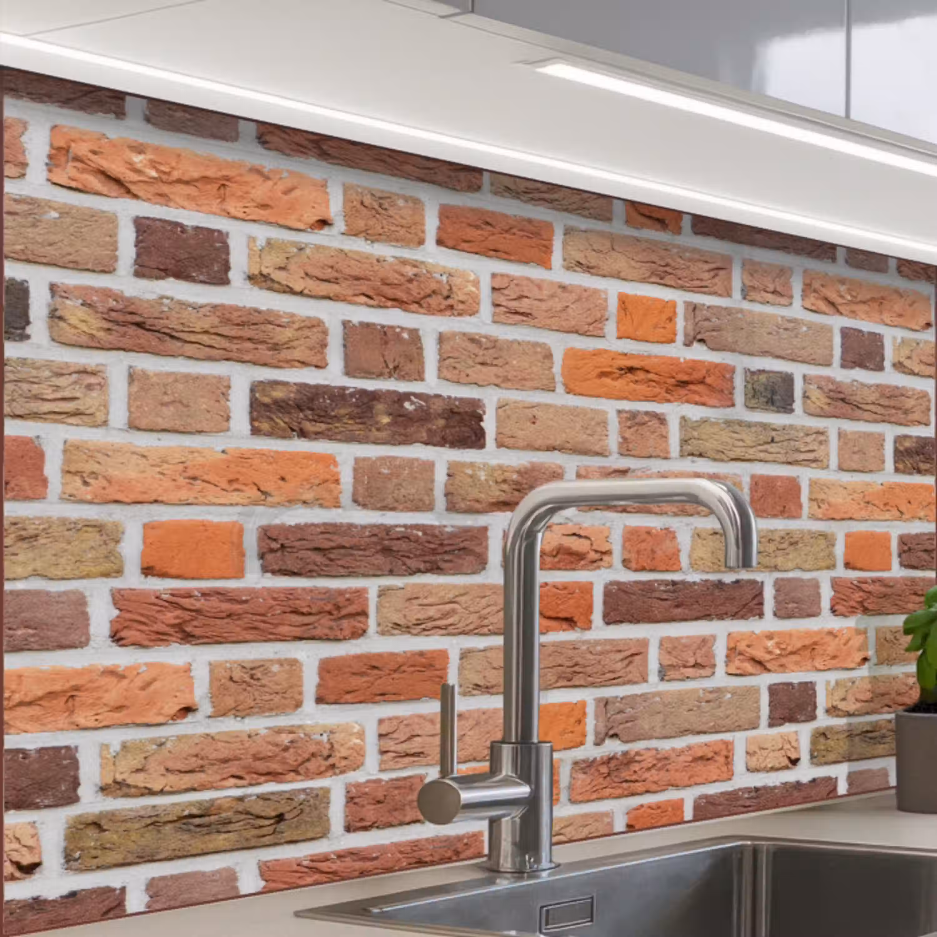 Bakstenen - Aardetinten - Muur - Rustiek keuken achterwand 2 middel 865 -zzzz3d_schuin