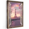 Doorkijk - Parijs - Eiffeltoren - Roze - Kersenbloesem Tuinposter op houten frame 2 cm dik klein -3d