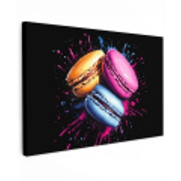 Macarons - Dessert - Graffiti - Kleurrijk - Roze - Blauw - Geel Tuinposter op houten frame 2 cm dik klein -3d
