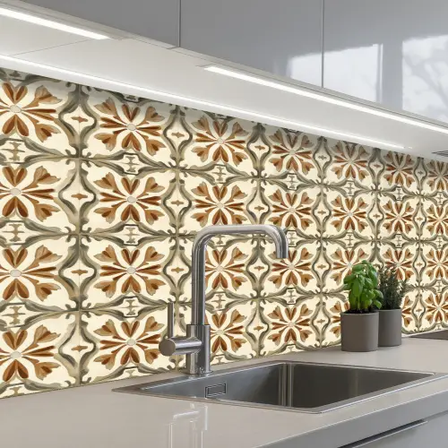 Siertegel - Patroon - Bruin keuken achterwand 2 middel 871 -3d_schuin