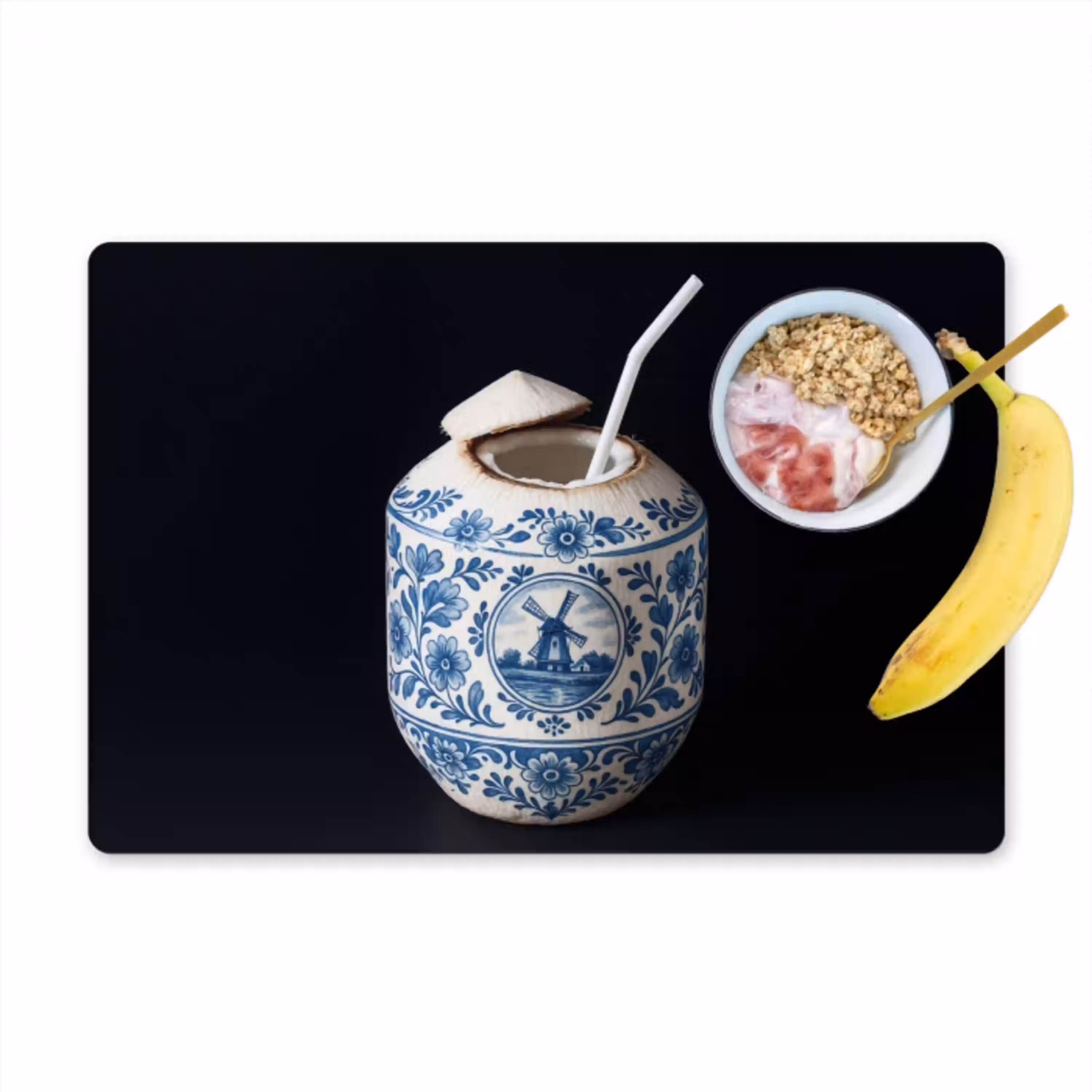 Kokosnoot - Eten - Delfts blauw - Drinken Placemat vinyl groot -zzzproduct_Kitchenyeah-website
