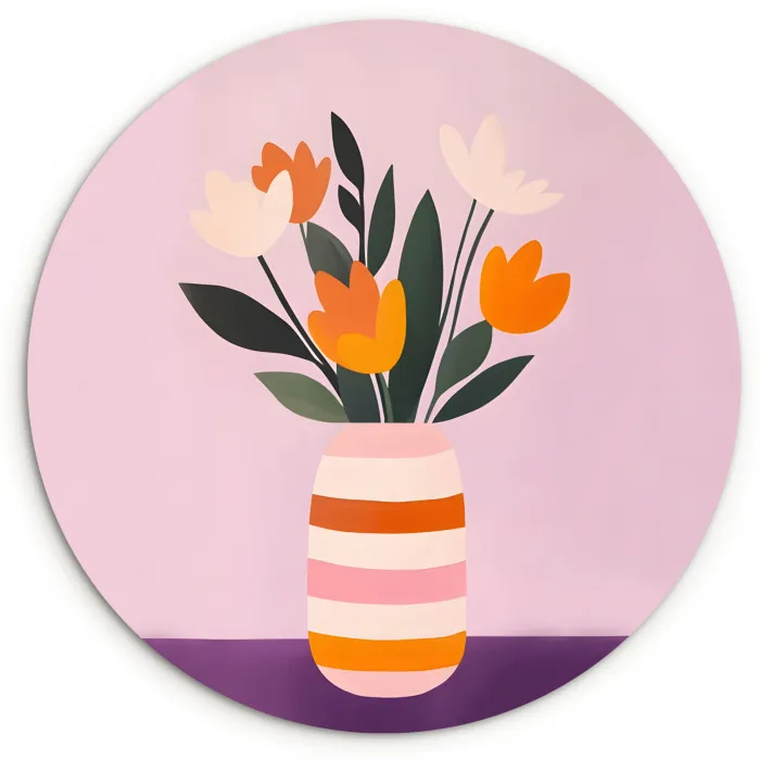 Tulpen - Vaas - Strepen - Paars Wandcirkel plexiglas klein -3d