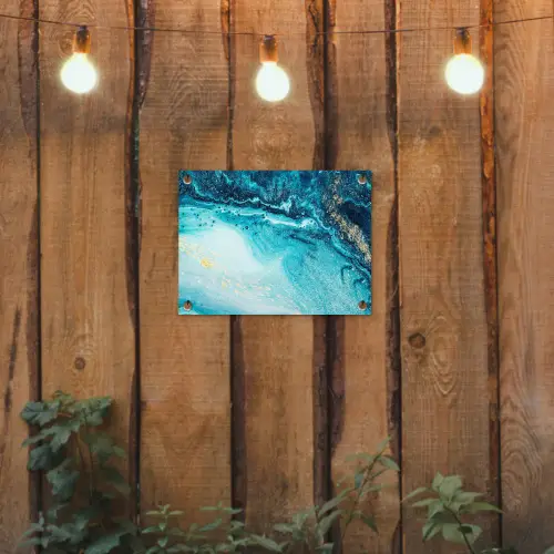 Marmerlook - Blauw - Goud - Luxe - Glitter - Marmer tuinposter los doek klein -sfeer1