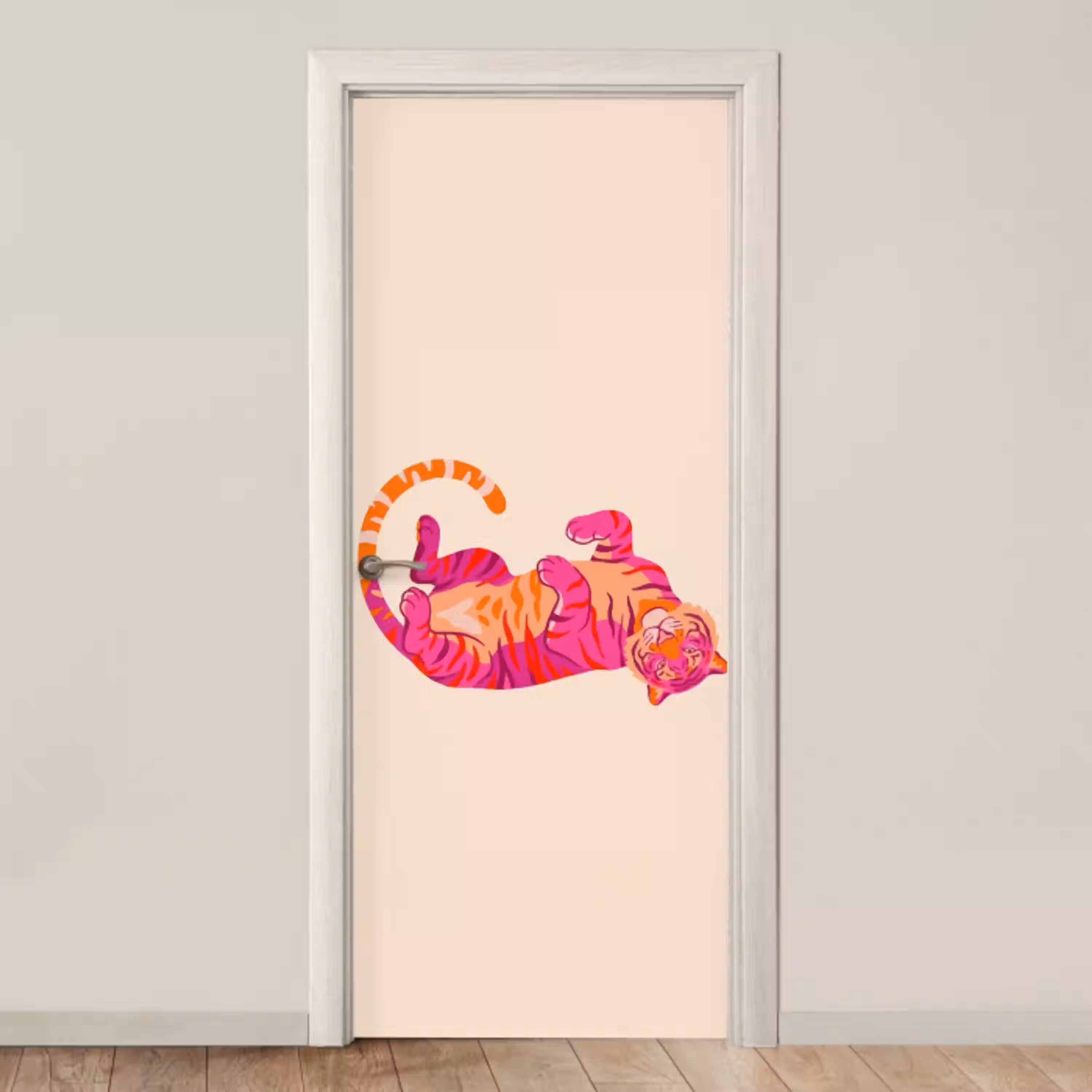 Tijger - Roze - Oranje deurposter klein -3d_beige