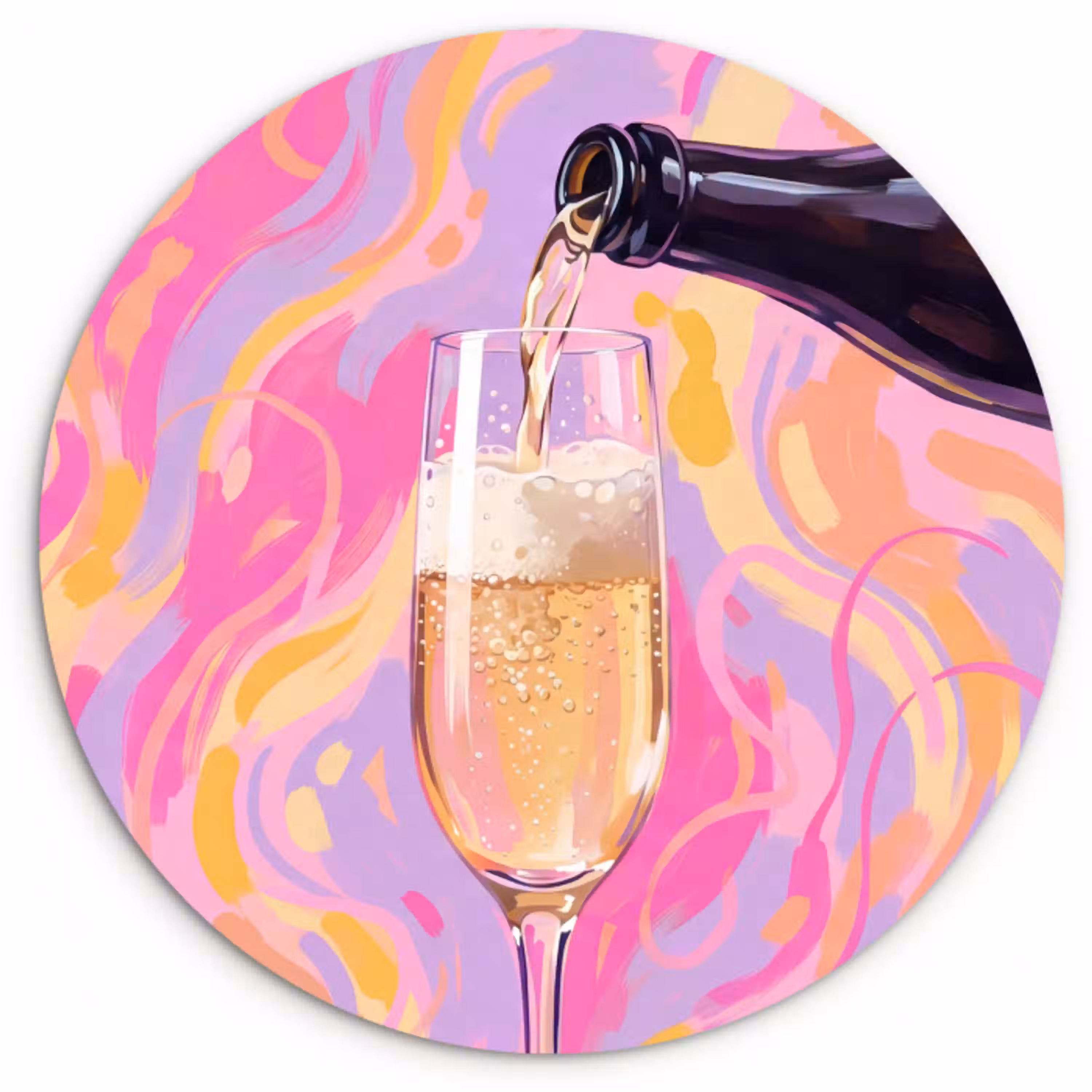 Drank - Inschenken - Feest - Abstract - Roze Wandcirkel kunststof plaat 5mm dik klein -3d