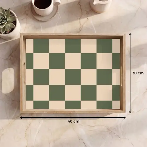 Schaakbord print - Groen - Beige - Blokjes Dienblad Rechthoek middel -USP_Formaat