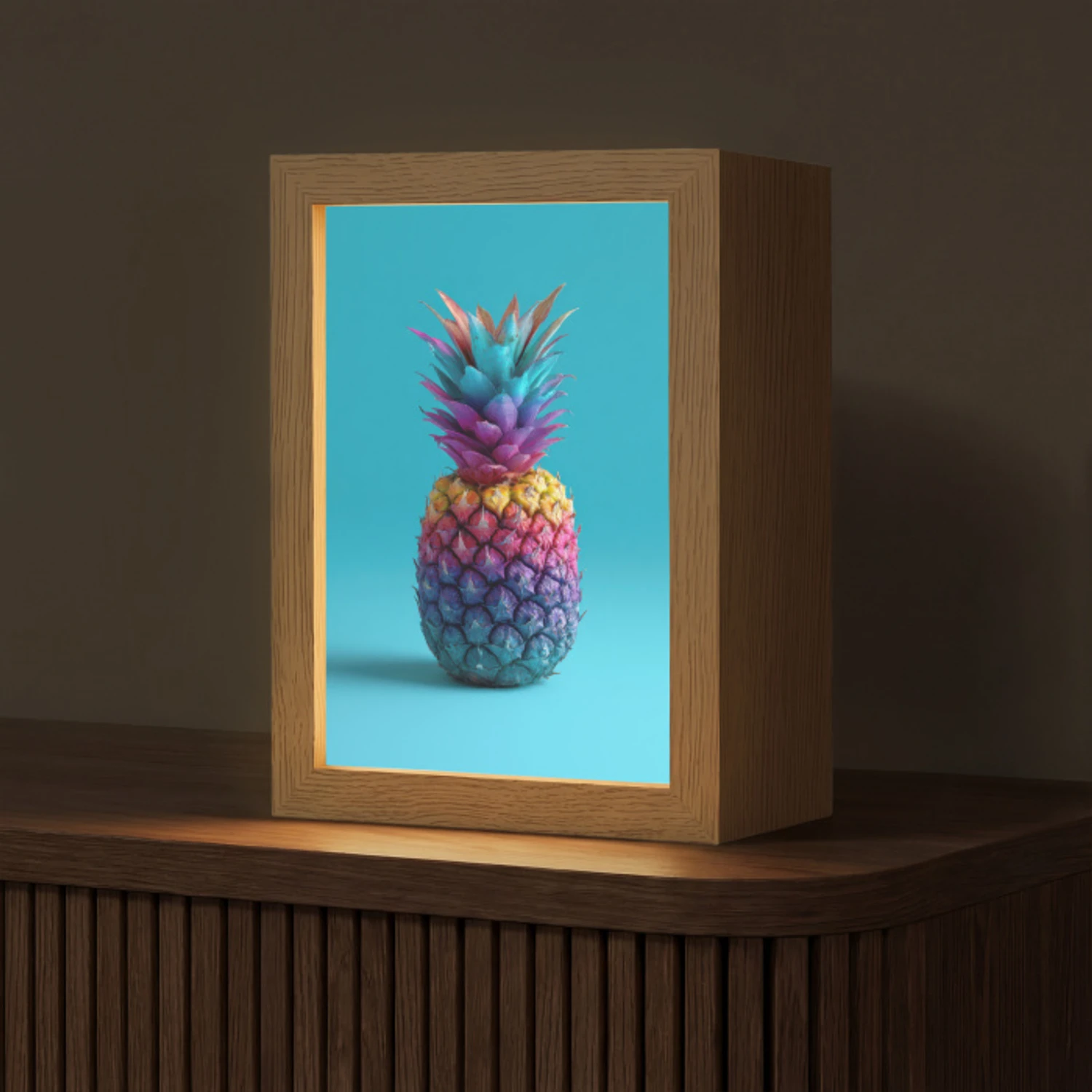 Ananas - Regenboog - Blauw - Popart Light Box met kabel (Tafellamp) klein -z3d_website