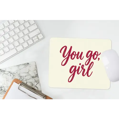 you go girl - Rood - Wit muismat rubber klein -witbureau