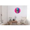 Neon - Blauw - Pop-art - Schedel Wandcirkel aluminium klein -woonkamer