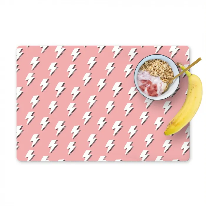 Patroon - Wit - Bliksem - Roze Placemat vinyl groot 368 -zzzproduct_Kitchenyeah-website