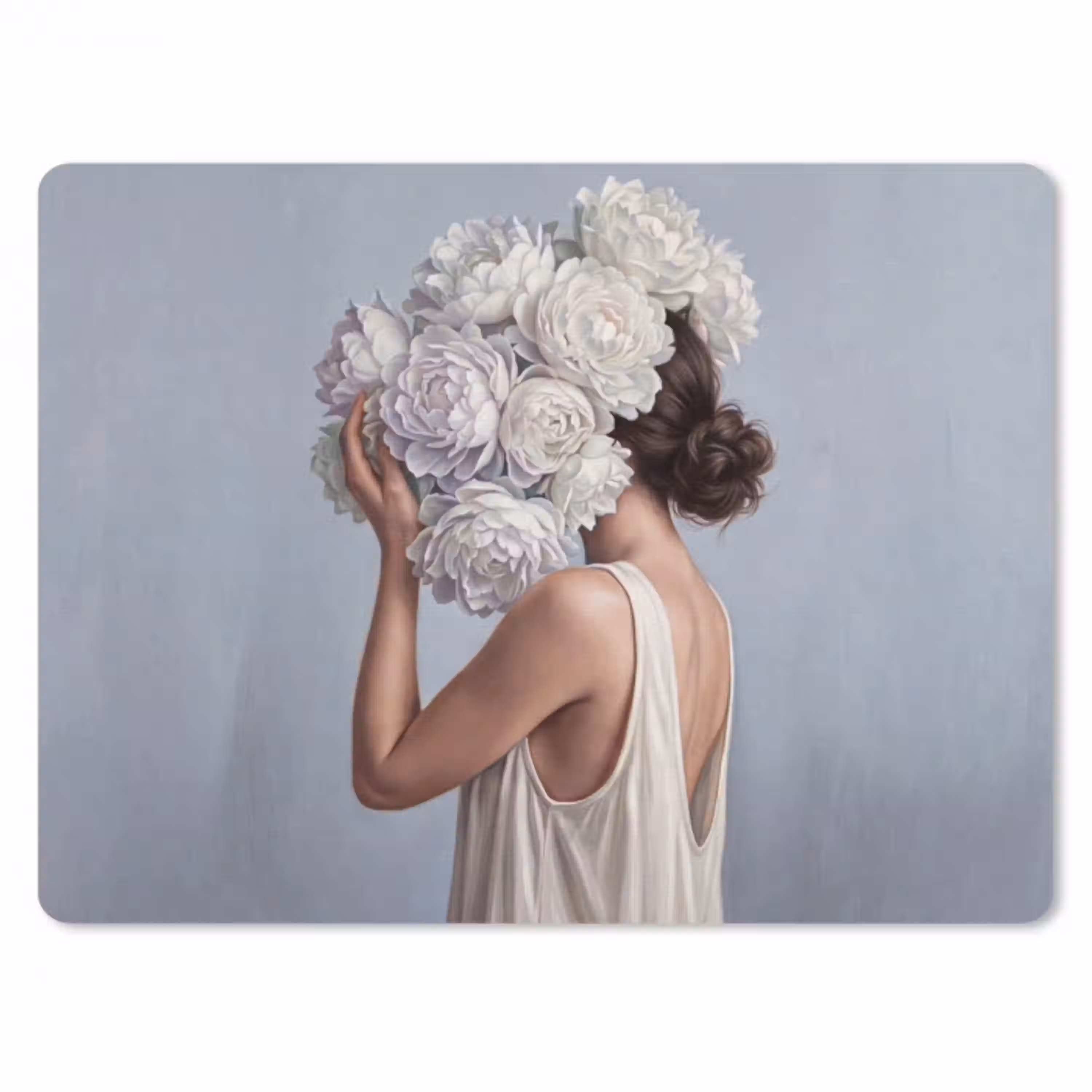 Bloemen - Vrouw - Wit muismat rubber klein -3d