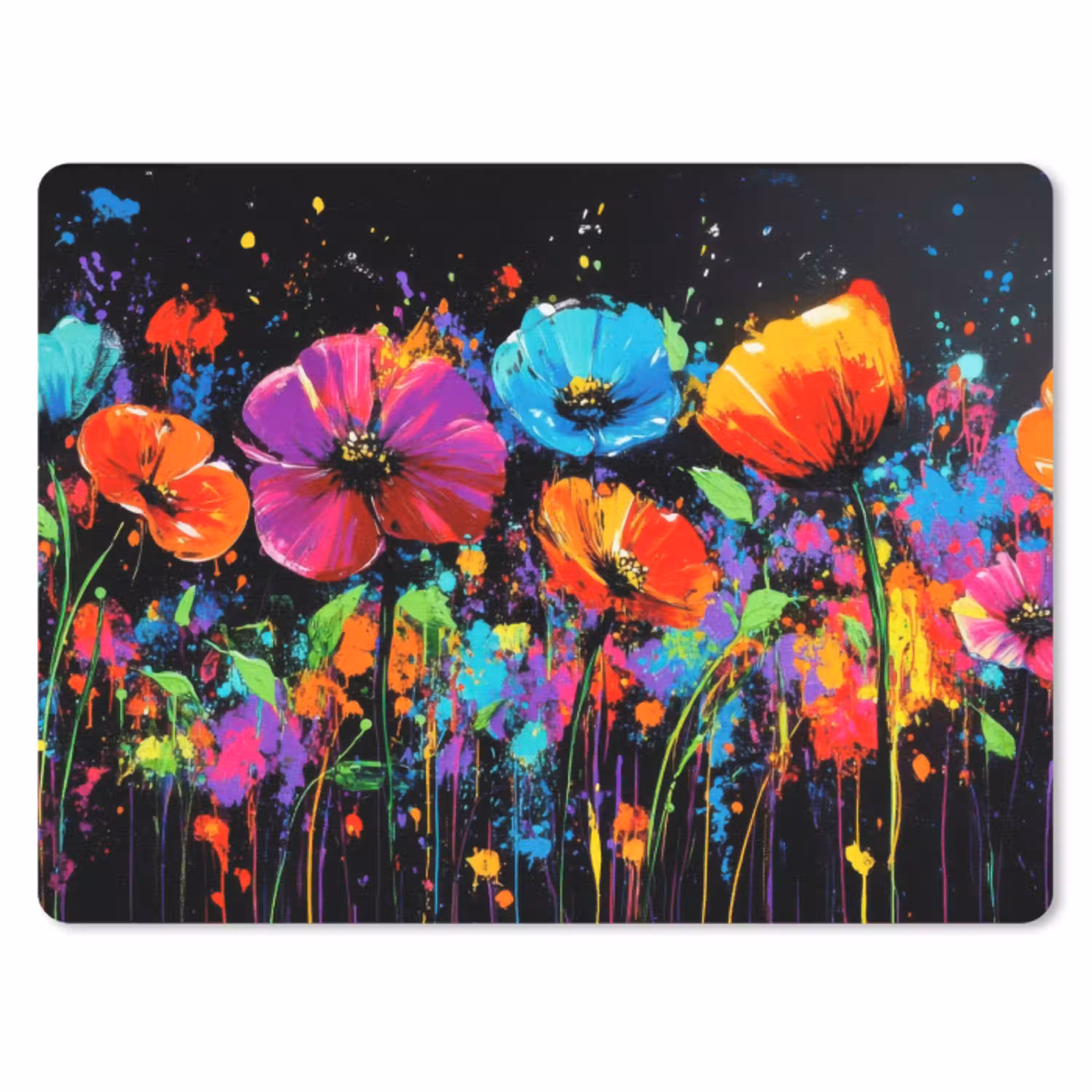 Bloemen - Kleurrijk - Spetters muismat rubber klein -3d