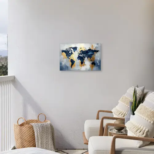 Wereldkaart - Blauw - Abstract Tuinposter op houten frame 2 cm dik klein -sfeer1