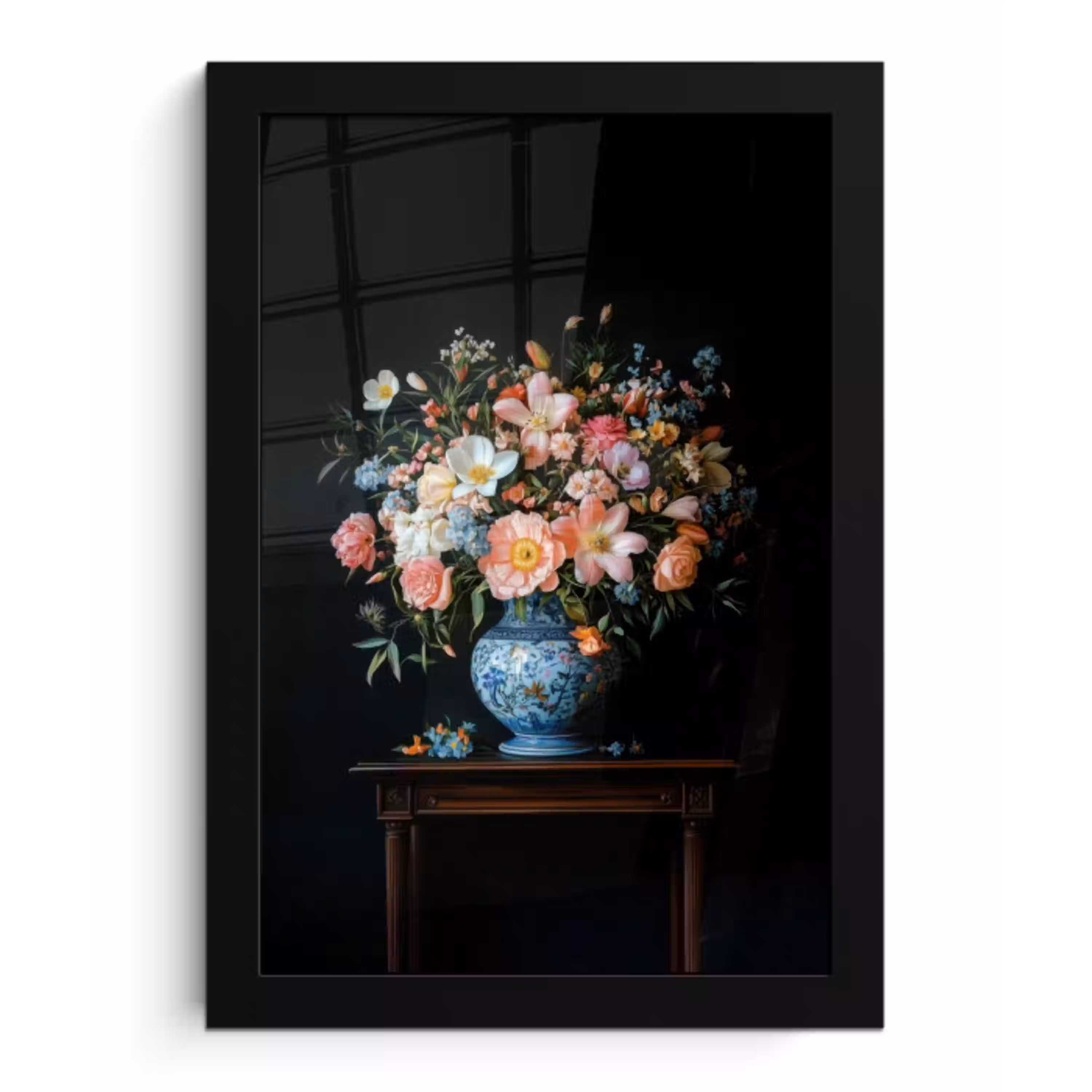 Roze - Bloemen - Vaas - Kleuren fotolijst zwart zonder passe partout klein -3d