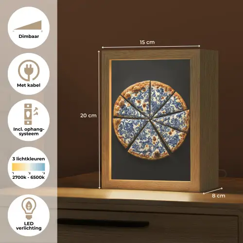 Pizza - Eten - Delftsblauw Light Box met kabel (Tafellamp) klein -USP_NL
