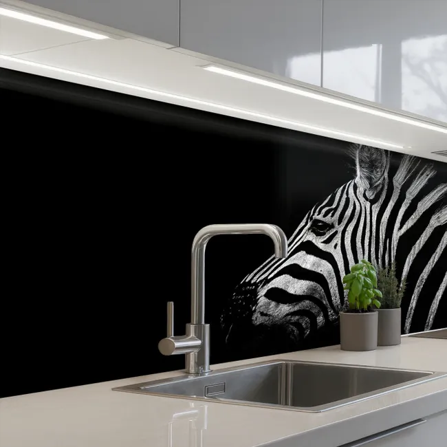 Zebra - Dier - Zwart keuken achterwand 2 middel -3d_schuin