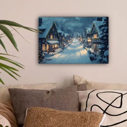 Kerstdorp - Kerst - Sneeuw - Winter canvas 2cm klein -sfeer1