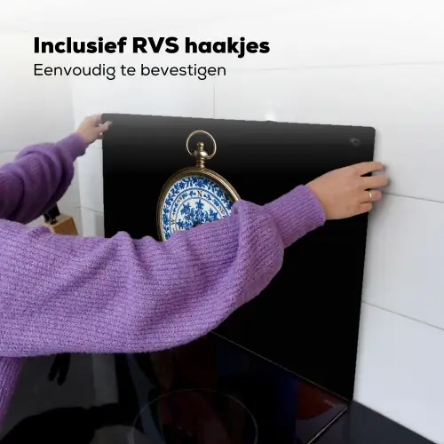 Kompas - Delfts blauw - Zwart Inductie beschemer met haakjes klein -ky-ophangen-nl