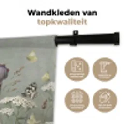 Vlinders - Wildbloemen - Illustratie - Kleurrijk Wandkleed katoen klein -sfeer2