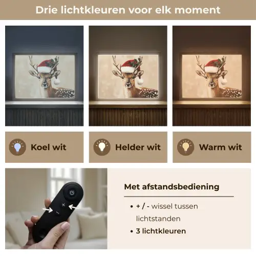 Kerst - Hert - Gewei - Rood Light Box met batterij (Wandlamp) middel -USP_lichtkleurNL
