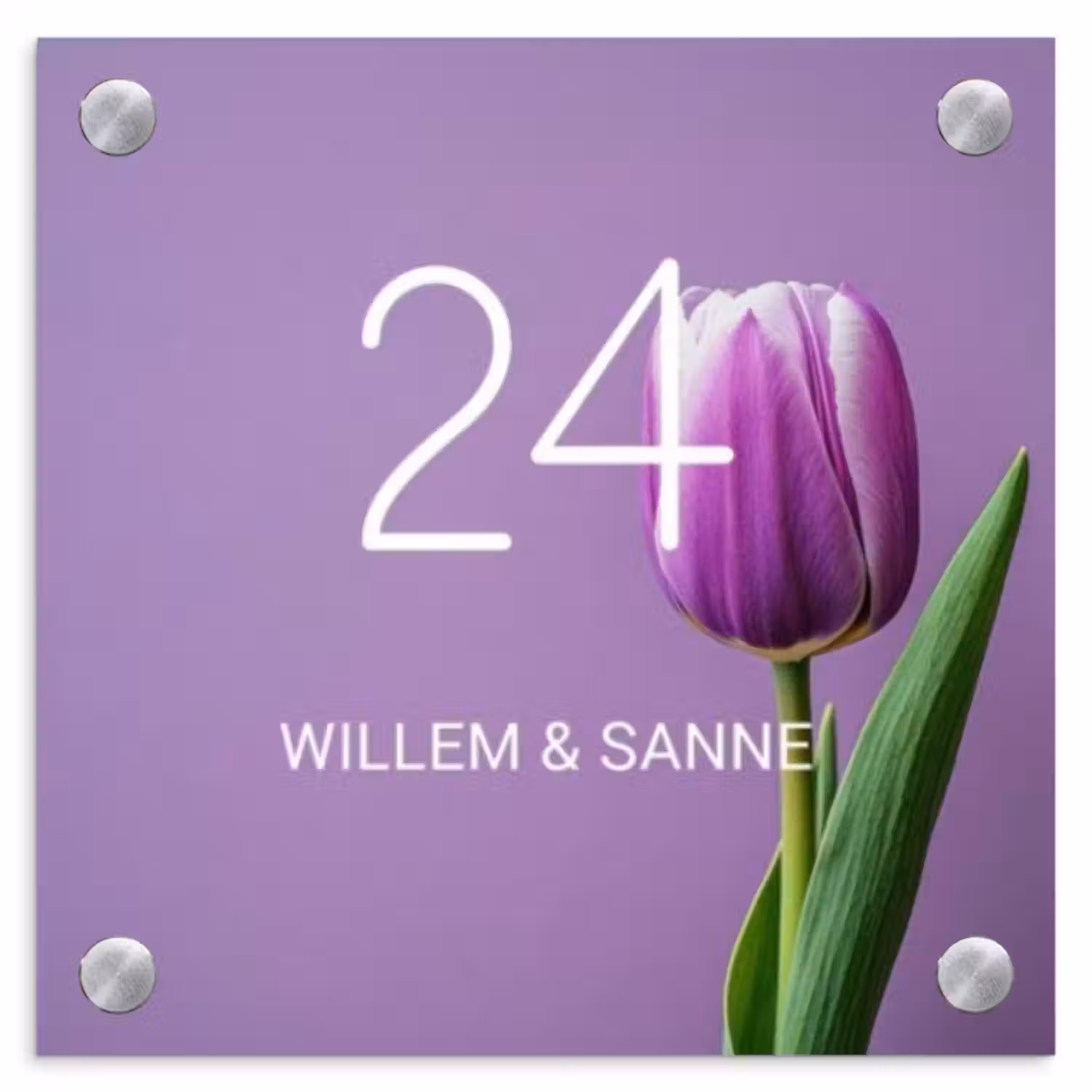 Naambordje voordeur - Vierkant - Paarse tulp - Klassiek